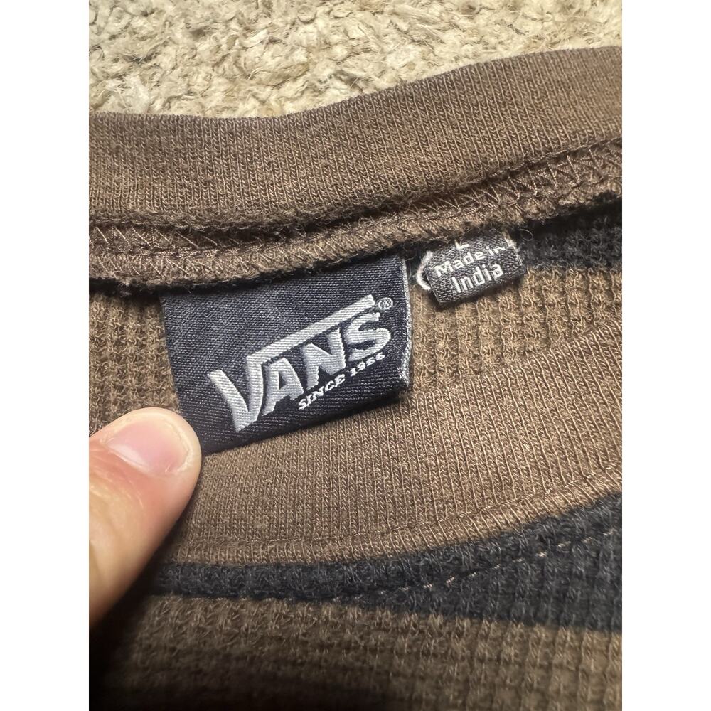 Vans Striped Waffle Thermal Long Sleeve Shirt Brown Black Women’s large - Picture 3 of 9